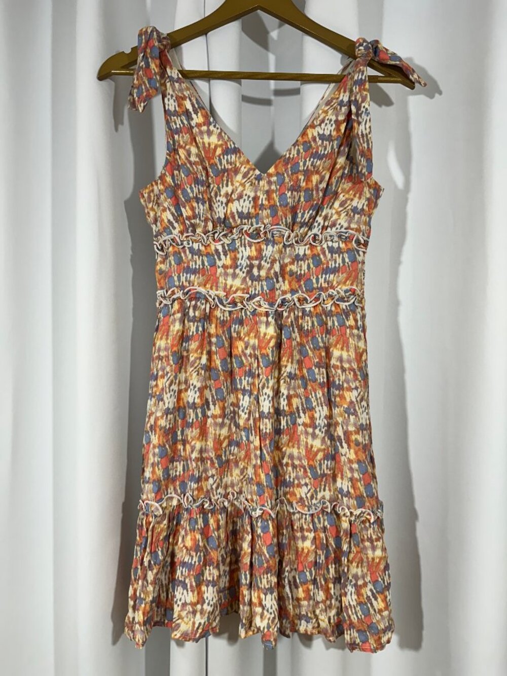 Gypsies & Moondust Small Boho Tie Shoulder Dress Multicolor Rayon Lined